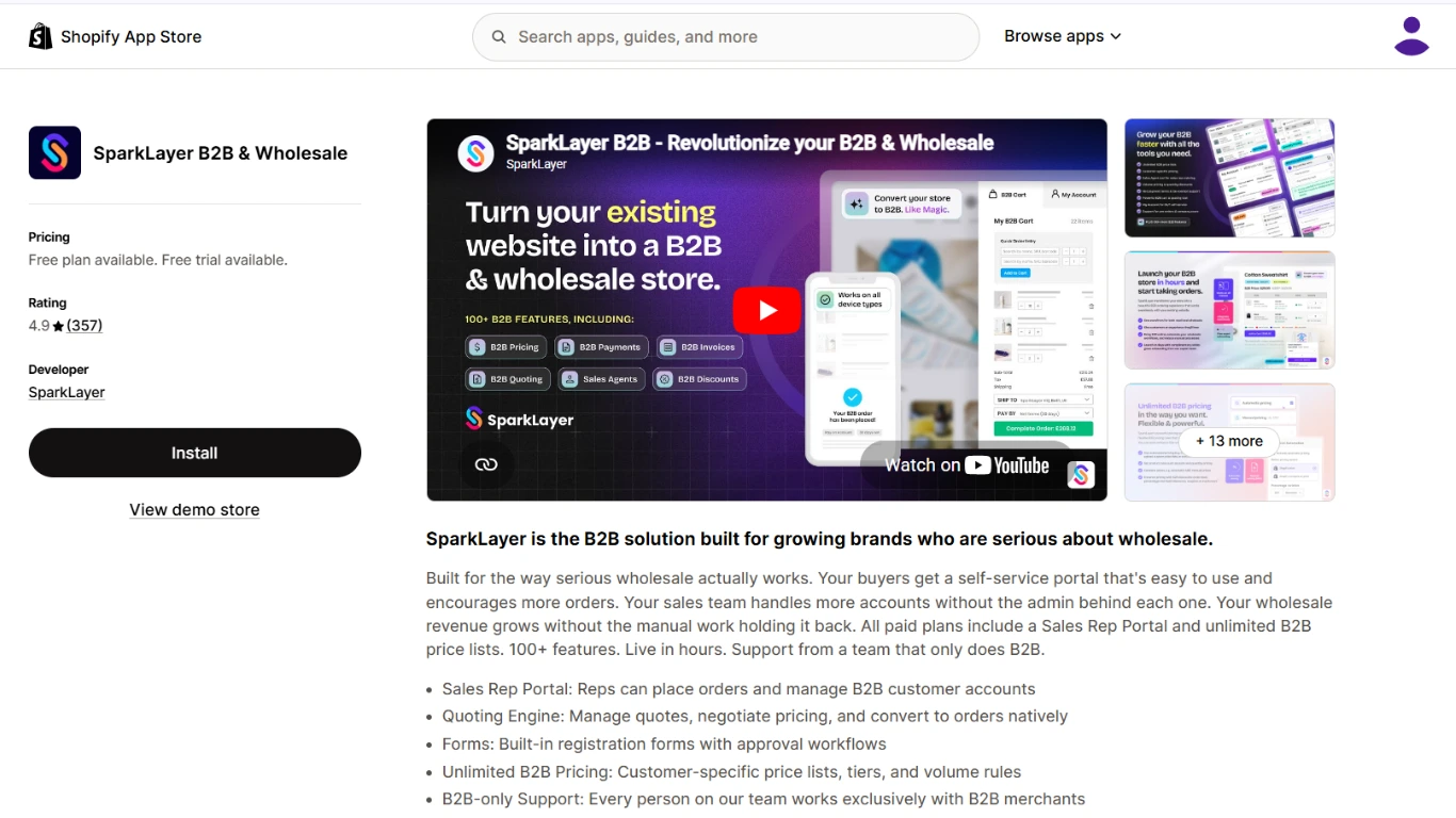 SparkLayer Shopify B2B app
