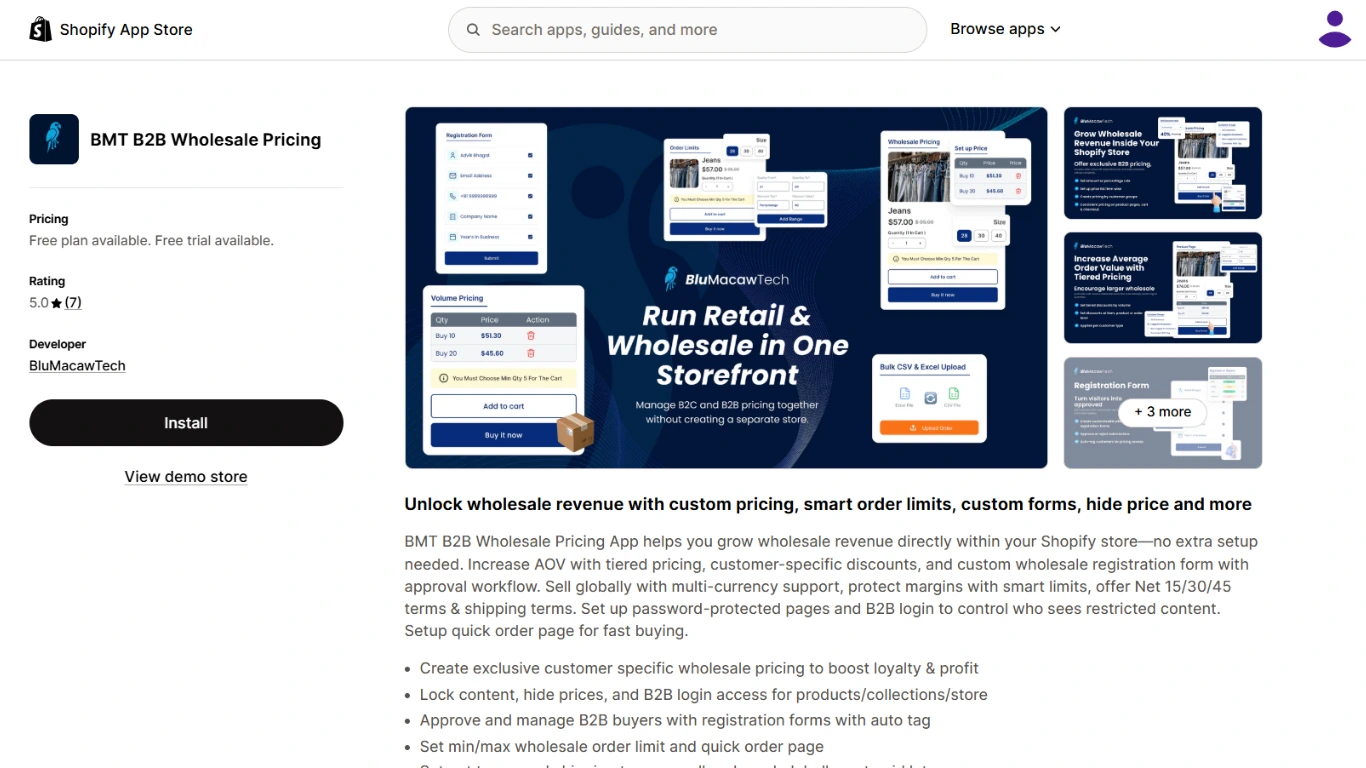 BMT B2B Wholesale Pricing Shopify app