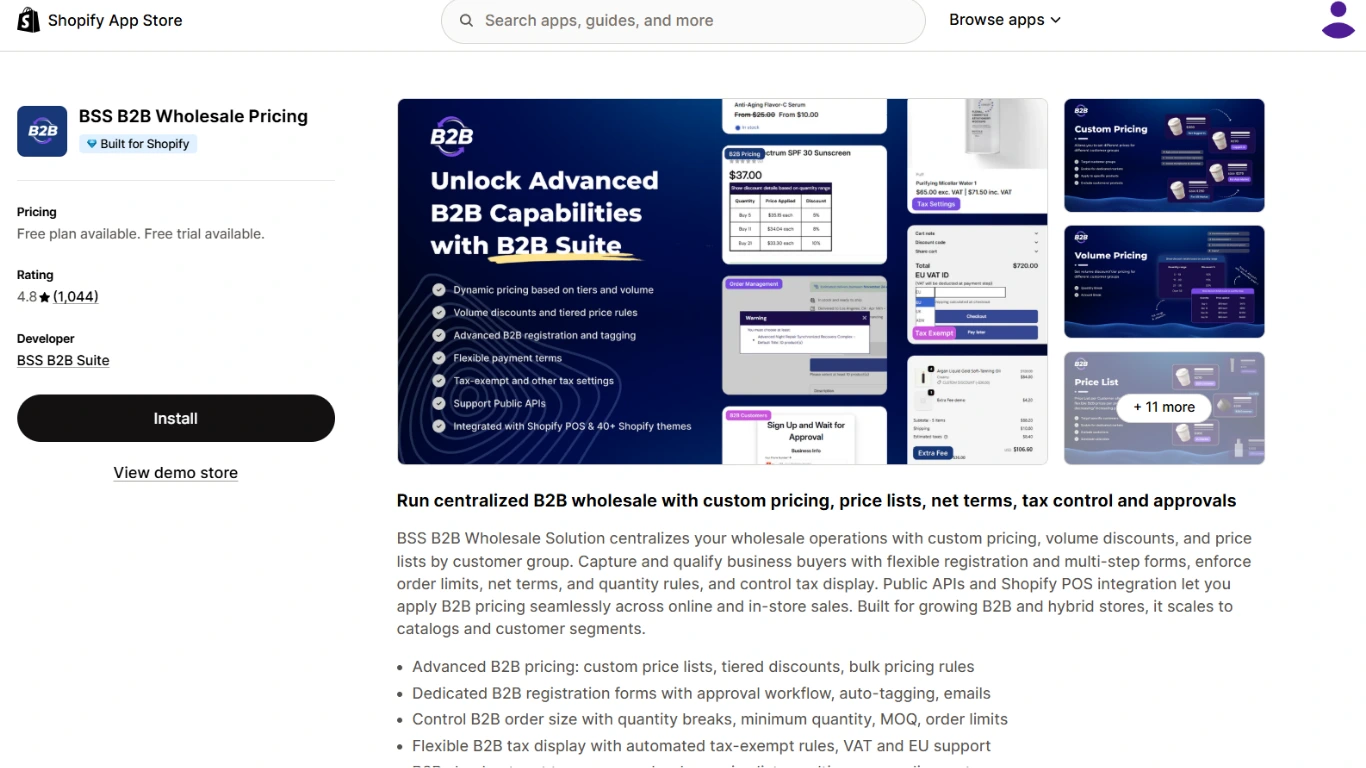 BSS B2B Wholesale Pricing Shopify app