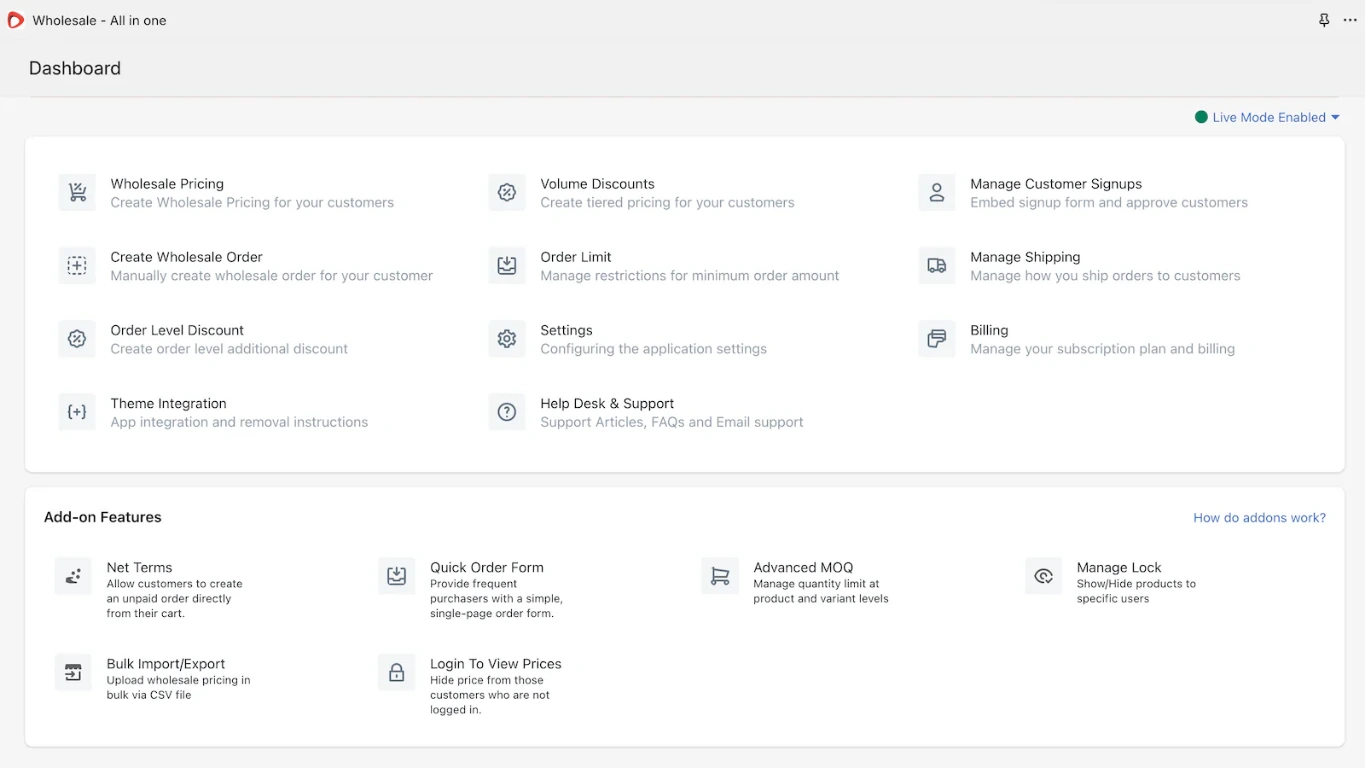 Wholesale All in One Shopify app listing