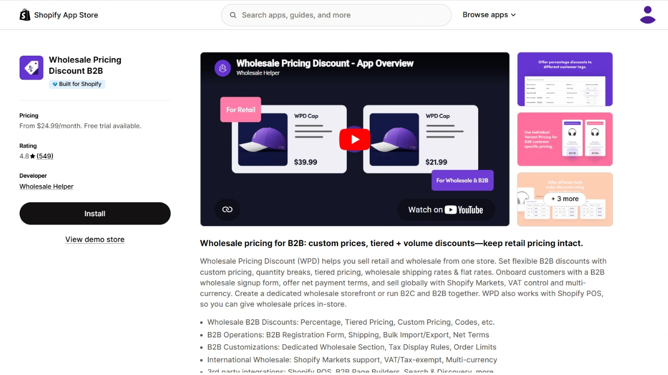 Wholesale Pricing Discount B2B Shopify app