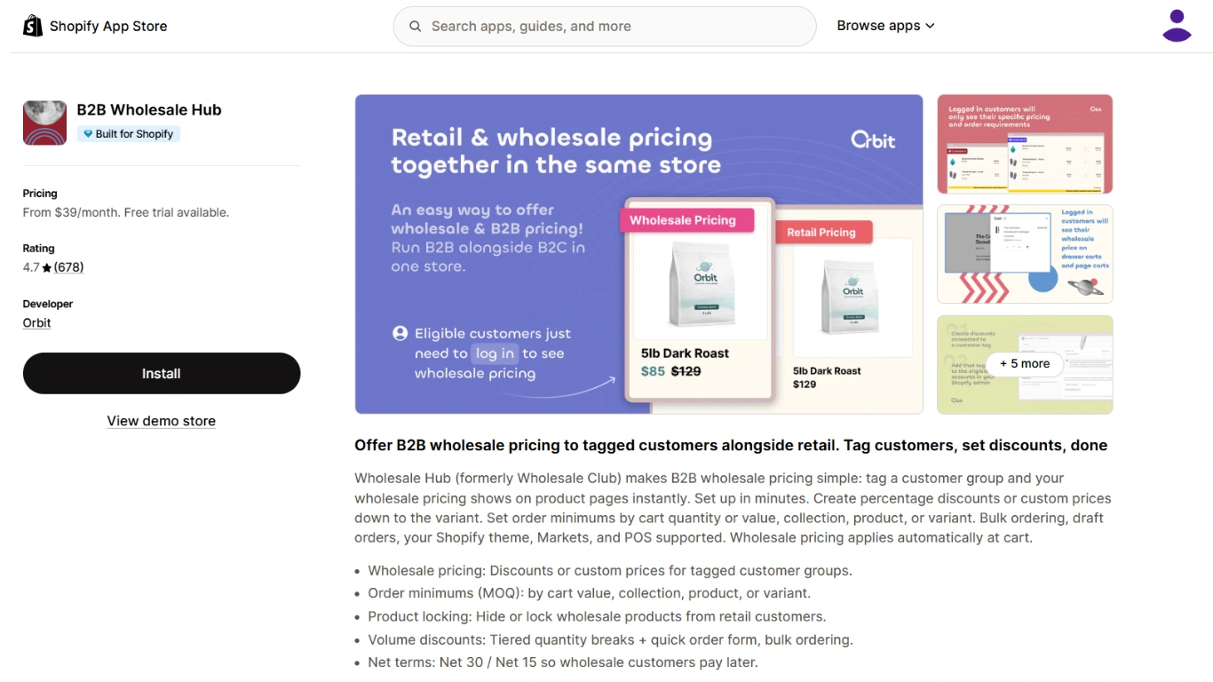 B2B Wholesale Hub Shopify app