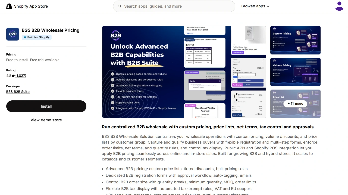 BSS B2B Wholesale Pricing Shopify app