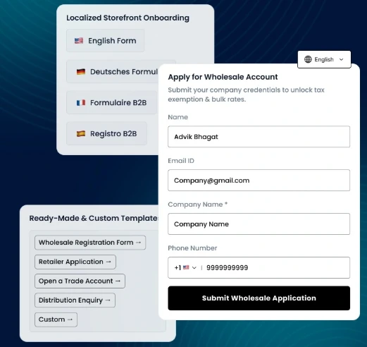 BMT wholesale application form with ready-made templates and language options