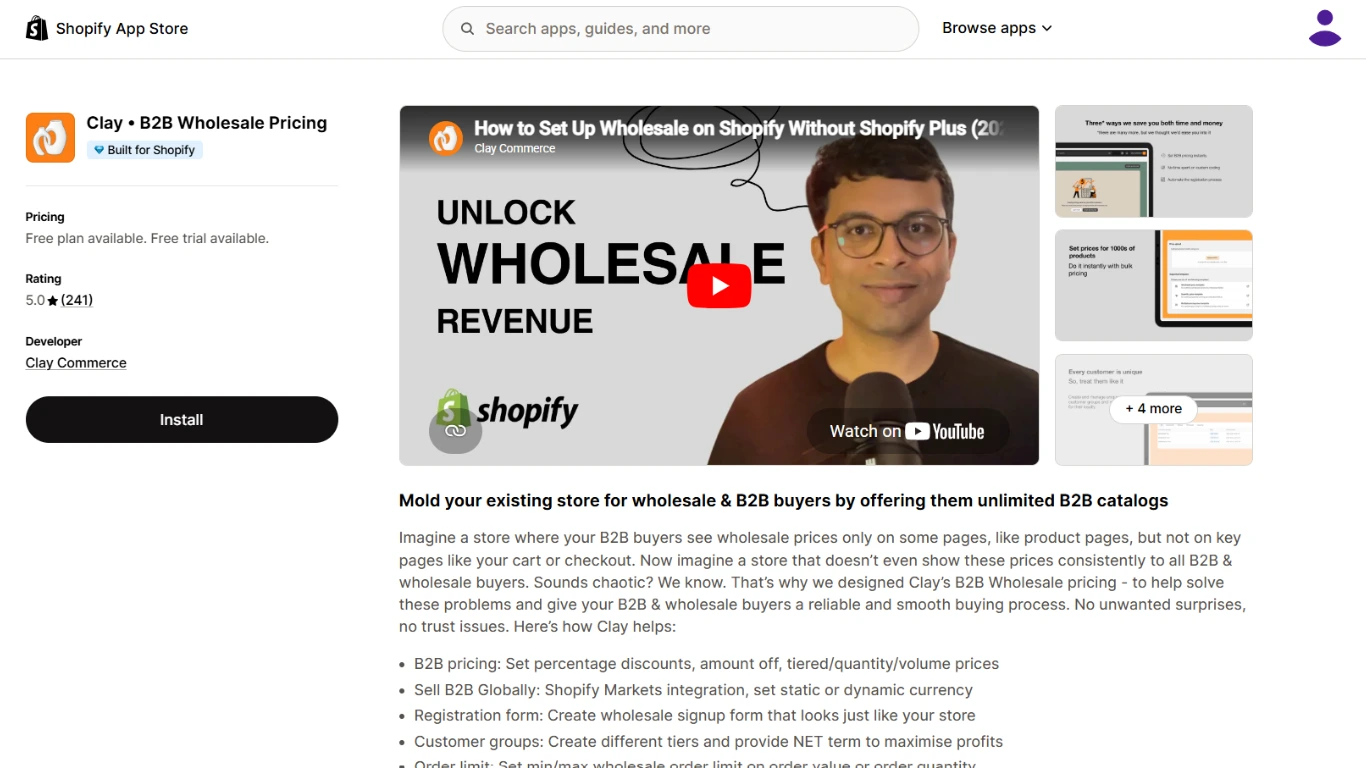 Clay B2B Wholesale Pricing Shopify app