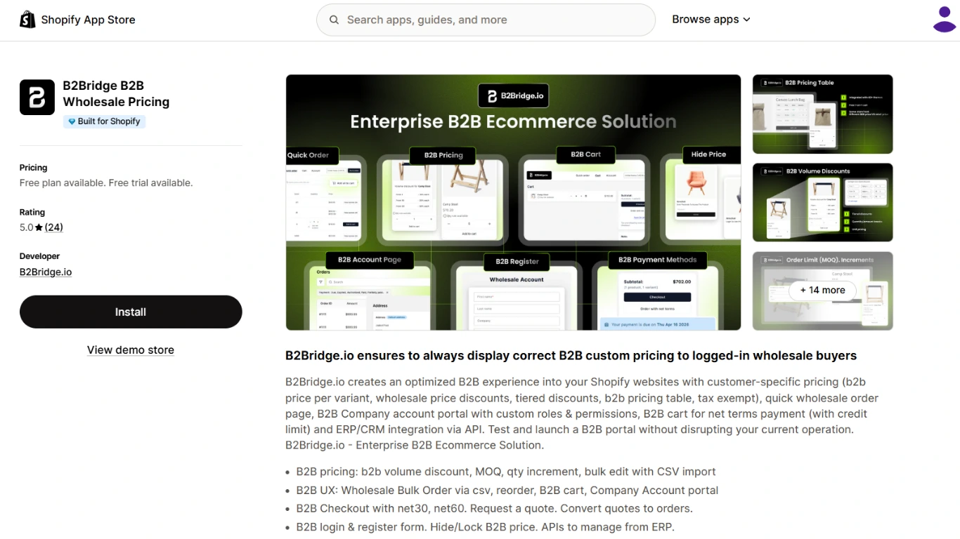 B2Bridge B2B Wholesale Pricing Shopify app