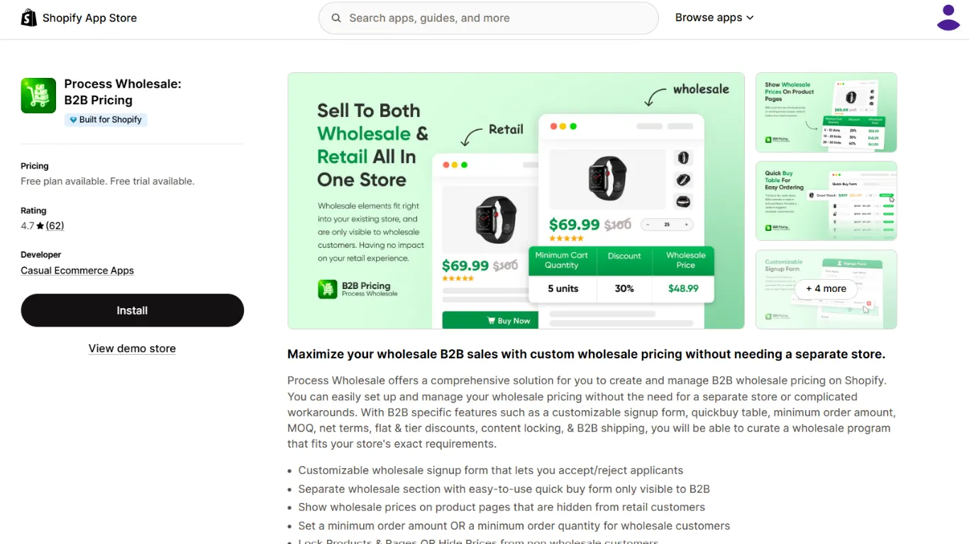 Process Wholesale B2B Pricing Shopify app
