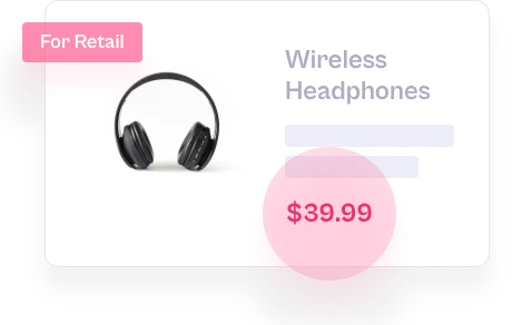 Wholesale Pricing Discount showing a $39.99 retail price and a $21.99 wholesale price for the same product
