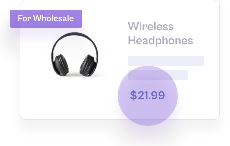 Wholesale Pricing Discount showing a $39.99 retail price and a $21.99 wholesale price for the same product