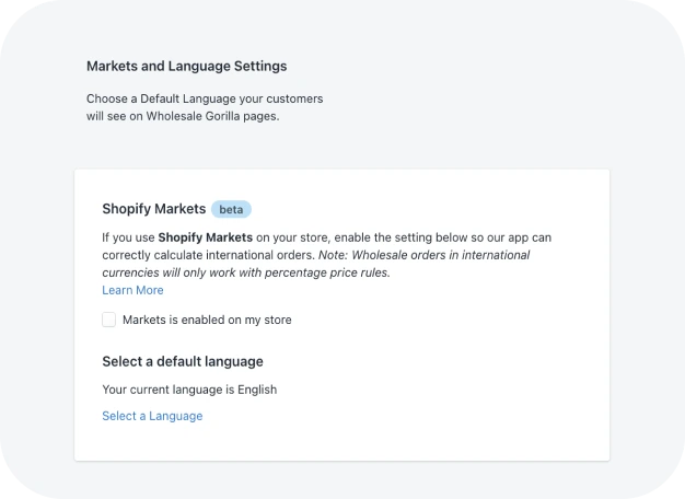 Wholesale Gorilla Shopify Markets setting noting international currencies work only with percentage price rules
