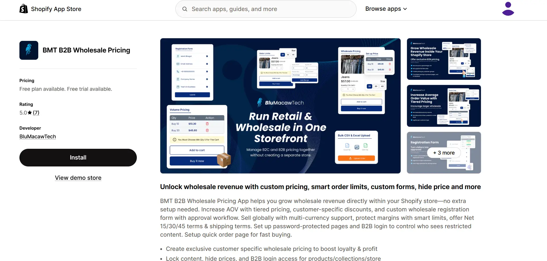 BMT B2B Wholesale Pricing app listing